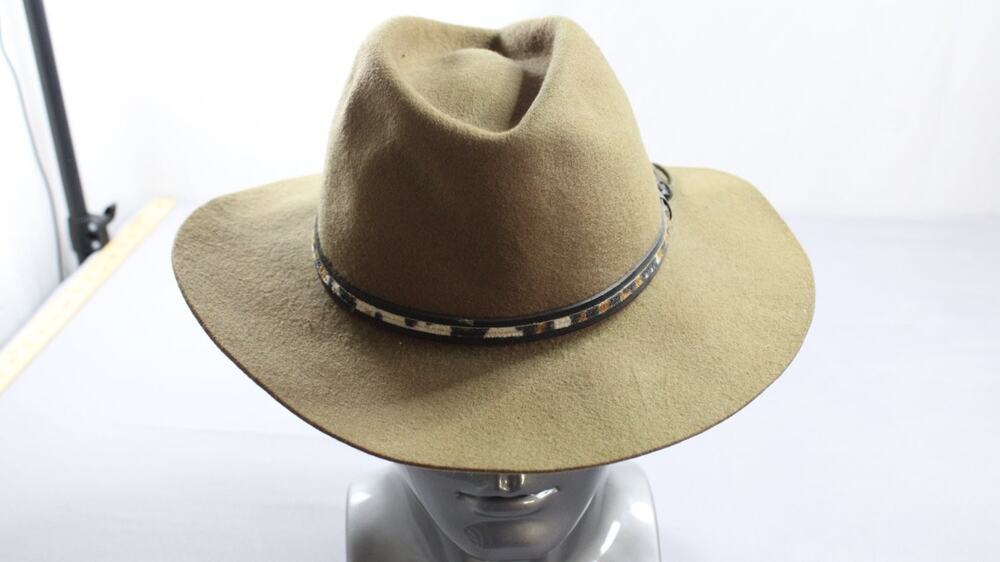 Bollman Wool Felt Fedora Hat Western Mens L Brown Vintage Wide Brim Band